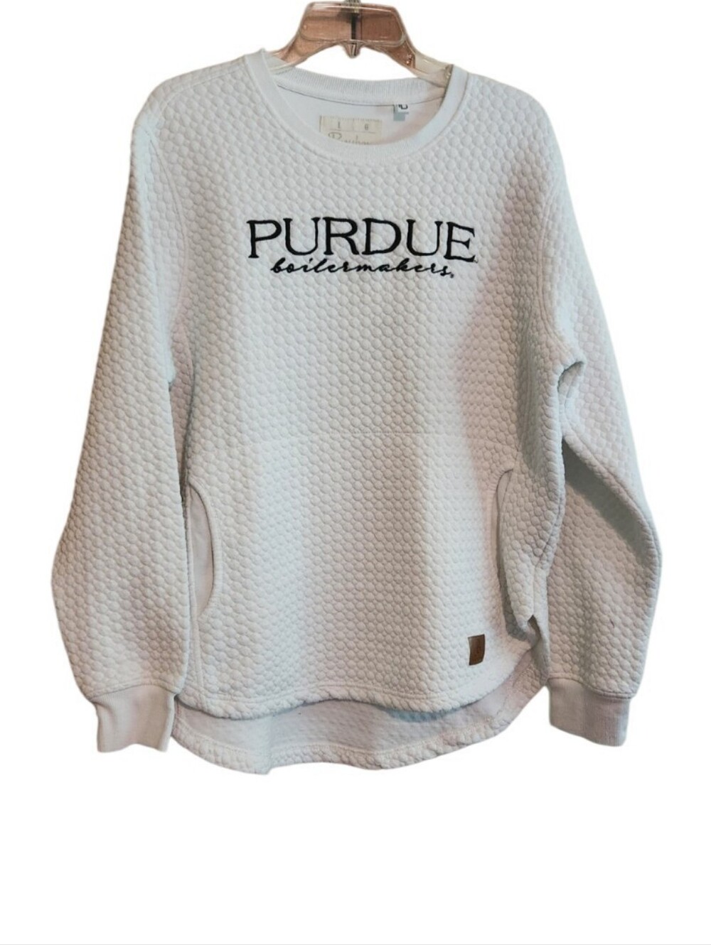 Pressbox White Purdue Boilermakers Quilted Crewneck Sweatshirt